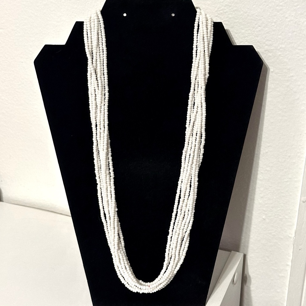Vintage Trifari White Glass Seed Bead Multi-strand Necklace